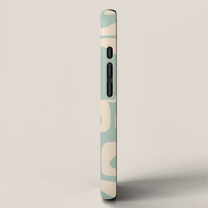 Mid Century Modern Piquet Multi Geometric Pattern in Light Celadon Blue and Cream iPhone Case Gallery Image 2