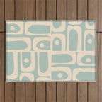Mid Century Modern Piquet Multi Geometric Pattern in Light Celadon Blue and Cream Outdoor Rug Gallery Image 1