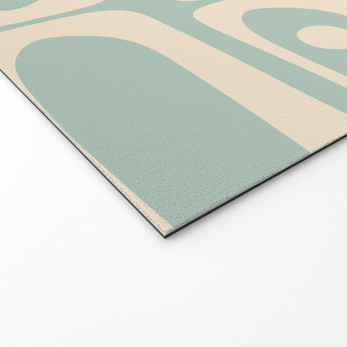 Mid Century Modern Piquet Multi Geometric Pattern in Light Celadon Blue and Cream Welcome Mat Gallery Image 2