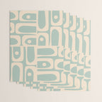 Mid Century Modern Piquet Multi Geometric Pattern in Light Celadon Blue and Cream Wrapping Paper Gallery Image 3