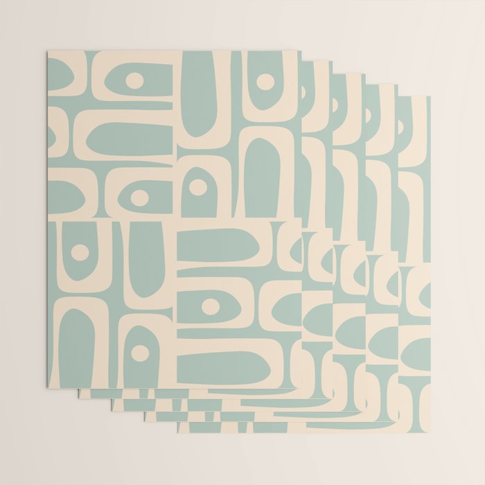 Mid Century Modern Piquet Multi Geometric Pattern in Light Celadon Blue and Cream Wrapping Paper Gallery Image 3