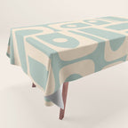 Mid Century Modern Piquet Multi Geometric Pattern in Light Celadon Blue and Cream Tablecloth Gallery Image 1