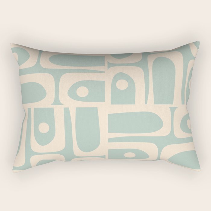 Mid Century Modern Piquet Multi Geometric Pattern in Light Celadon Blue and Cream Rectangular Pillow Gallery Image 1