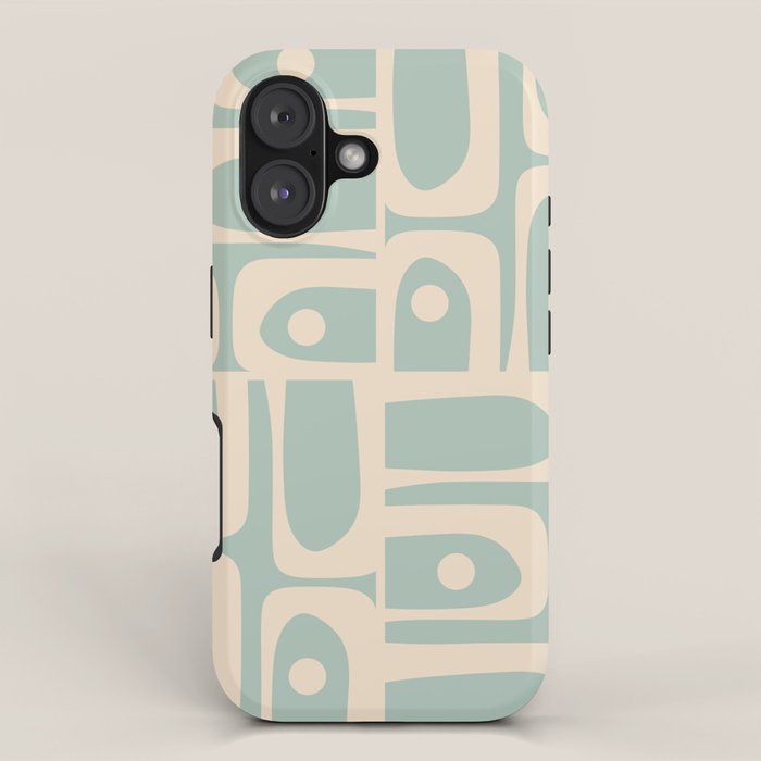 Mid Century Modern Piquet Multi Geometric Pattern in Light Celadon Blue and Cream iPhone Case Gallery Image 1