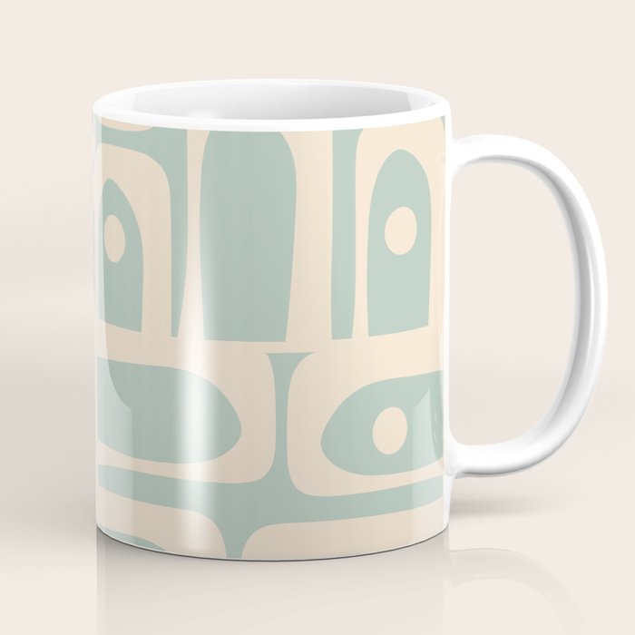 Mid Century Modern Piquet Multi Geometric Pattern in Light Celadon Blue and Cream Coffee Mug Gallery Image 1