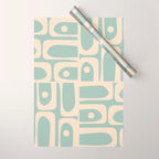 Mid Century Modern Piquet Multi Geometric Pattern in Light Celadon Blue and Cream Wrapping Paper Gallery Image 1