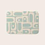 Mid Century Modern Piquet Multi Geometric Pattern in Light Celadon Blue and Cream Bath Mat Gallery Image 1