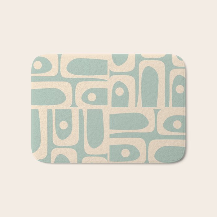Mid Century Modern Piquet Multi Geometric Pattern in Light Celadon Blue and Cream Bath Mat Gallery Image 1
