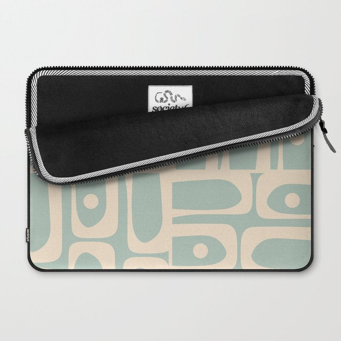 Mid Century Modern Piquet Multi Geometric Pattern in Light Celadon Blue and Cream Laptop Sleeve Gallery Image 2
