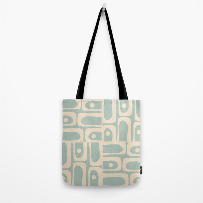 Mid Century Modern Piquet Multi Geometric Pattern in Light Celadon Blue and Cream Tote Bag Gallery Image 2