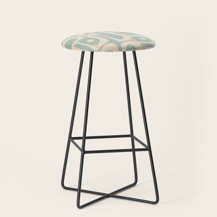 Mid Century Modern Piquet Multi Geometric Pattern in Light Celadon Blue and Cream Stool Gallery Image 1