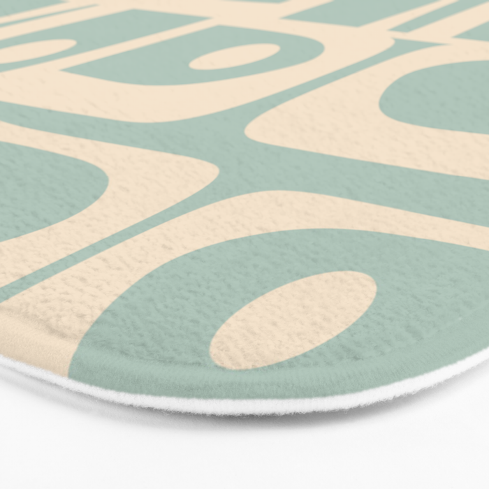 Mid Century Modern Piquet Multi Geometric Pattern in Light Celadon Blue and Cream Bath Mat Gallery Image 3