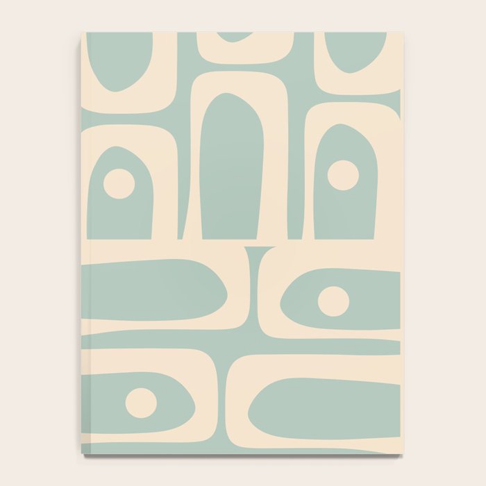 Mid Century Modern Piquet Multi Geometric Pattern in Light Celadon Blue and Cream Notebook Gallery Image 4