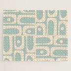 Mid Century Modern Piquet Multi Geometric Pattern in Light Celadon Blue and Cream Jigsaw Puzzle Gallery Image 1