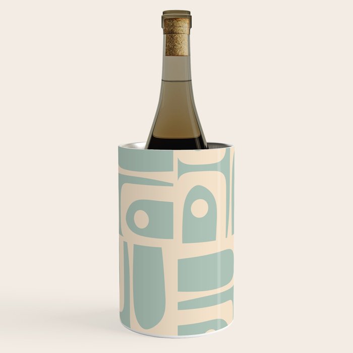 Mid Century Modern Piquet Multi Geometric Pattern in Light Celadon Blue and Cream Wine Chiller Gallery Image 1