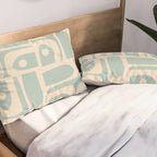 Mid Century Modern Piquet Multi Geometric Pattern in Light Celadon Blue and Cream Pillow Sham Gallery Image 2