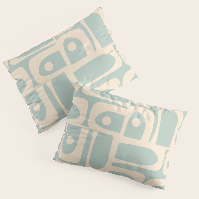 Mid Century Modern Piquet Multi Geometric Pattern in Light Celadon Blue and Cream Pillow Sham Gallery Image 3