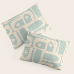 Mid Century Modern Piquet Multi Geometric Pattern in Light Celadon Blue and Cream Pillow Sham Gallery Image 3