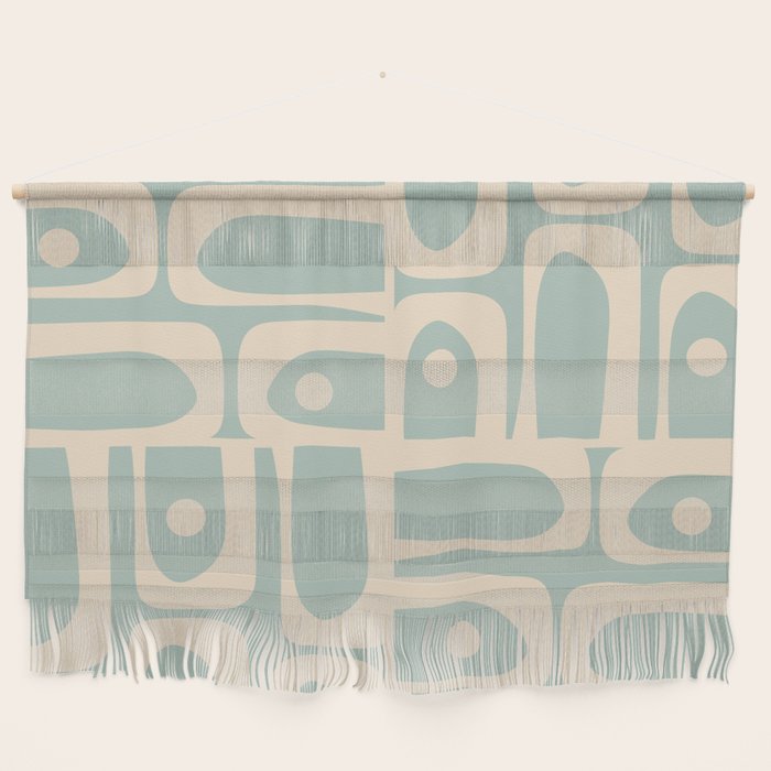 Mid Century Modern Piquet Multi Geometric Pattern in Light Celadon Blue and Cream Wall Hanging Gallery Image 1
