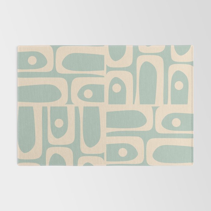 Mid Century Modern Piquet Multi Geometric Pattern in Light Celadon Blue and Cream Rug Gallery Image 2