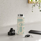 Mid Century Modern Piquet Multi Geometric Pattern in Light Celadon Blue and Cream Water Bottle Gallery Image 4