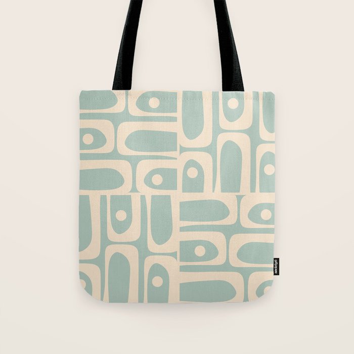 Mid Century Modern Piquet Multi Geometric Pattern in Light Celadon Blue and Cream Tote Bag Gallery Image 1