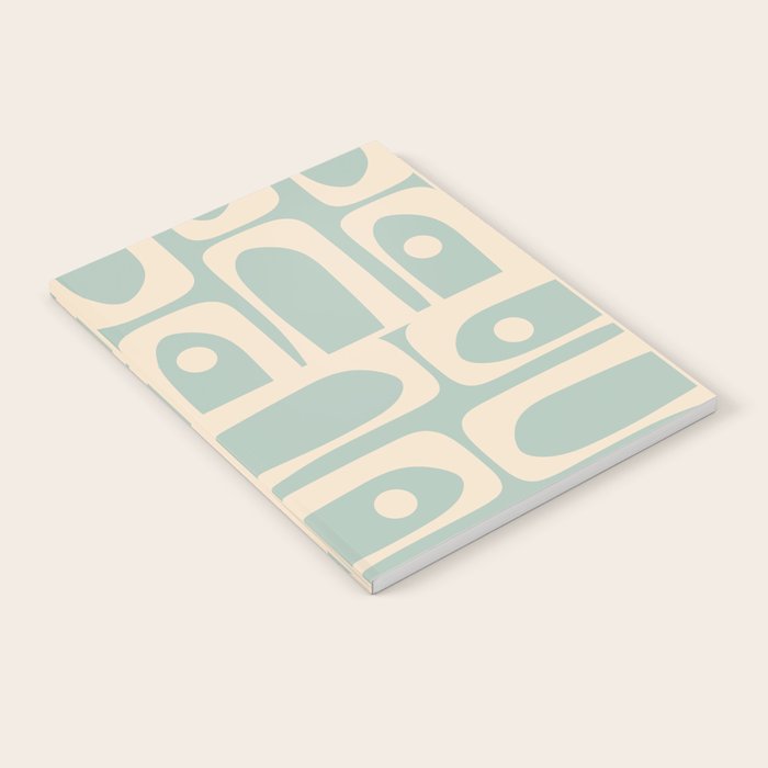 Mid Century Modern Piquet Multi Geometric Pattern in Light Celadon Blue and Cream Notebook Gallery Image 1