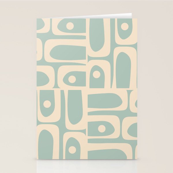 Mid Century Modern Piquet Multi Geometric Pattern in Light Celadon Blue and Cream Stationery Card Gallery Image 1