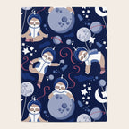 Best Space To Be // navy blue background indigo moons and cute astronauts sloths Poster Gallery Image 4