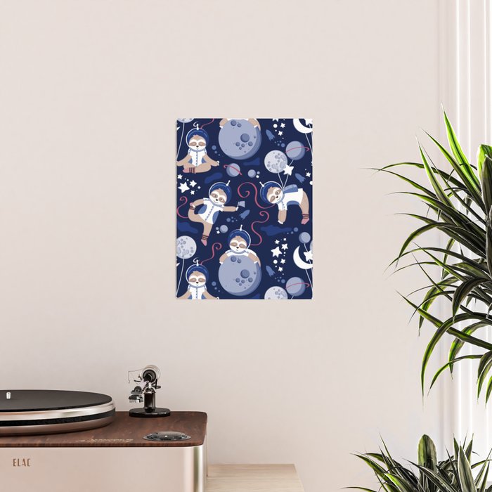 Best Space To Be // navy blue background indigo moons and cute astronauts sloths Poster Gallery Image 2