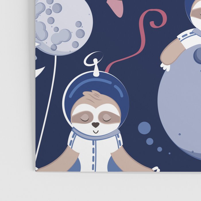 Best Space To Be // navy blue background indigo moons and cute astronauts sloths Poster Gallery Image 3