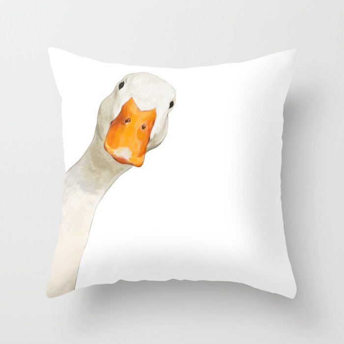 Sneaky White Duck Throw Pillow Gallery Image 1