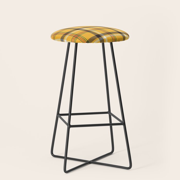 Vintage Yellow Tartan Plaid Pattern Stool Gallery Image 1