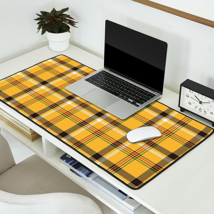 Vintage Yellow Tartan Plaid Pattern Desk Mat Gallery Image 2