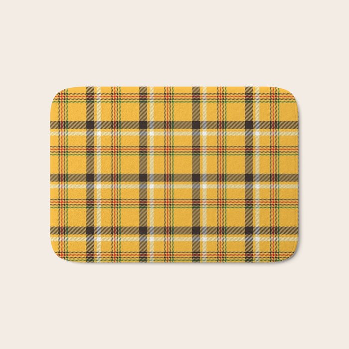 Vintage Yellow Tartan Plaid Pattern Bath Mat Gallery Image 1