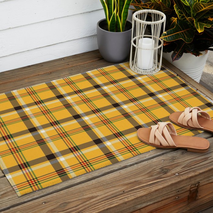 Vintage Yellow Tartan Plaid Pattern Outdoor Rug Gallery Image 2