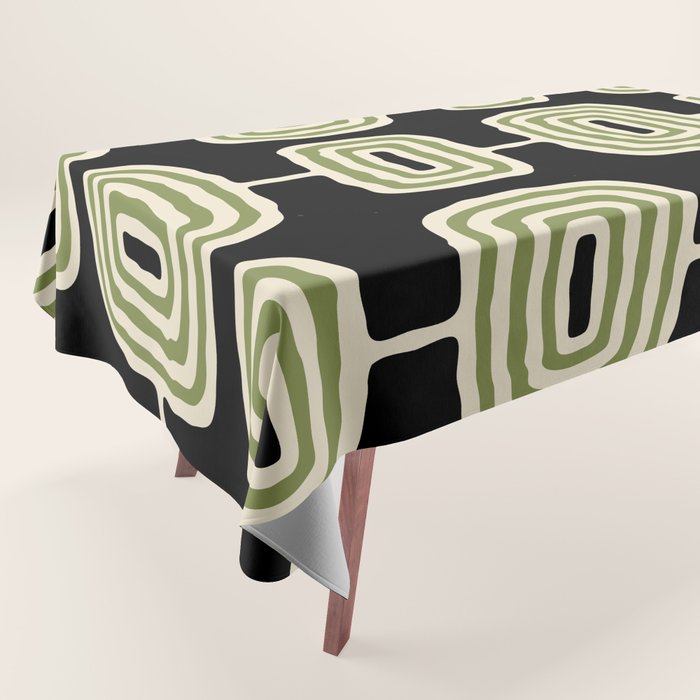 Mid Century Modern Decoration 236 Black Beige and Olive Green Tablecloth Gallery Image 1