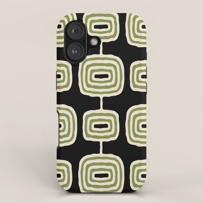 Mid Century Modern Decoration 236 Black Beige and Olive Green iPhone Case Gallery Image 1