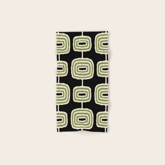 Mid Century Modern Decoration 236 Black Beige and Olive Green Bath Towel Gallery Image 1