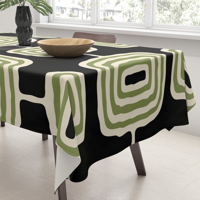 Mid Century Modern Decoration 236 Black Beige and Olive Green Tablecloth Gallery Image 3