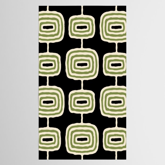 Mid Century Modern Decoration 236 Black Beige and Olive Green Tablecloth Gallery Image 2