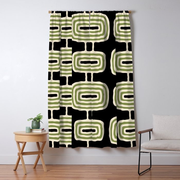 Mid Century Modern Decoration 236 Black Beige and Olive Green Window Curtain Gallery Image 1