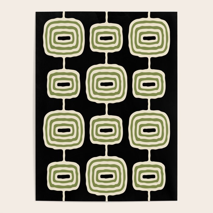 Mid Century Modern Decoration 236 Black Beige and Olive Green Poster Gallery Image 4