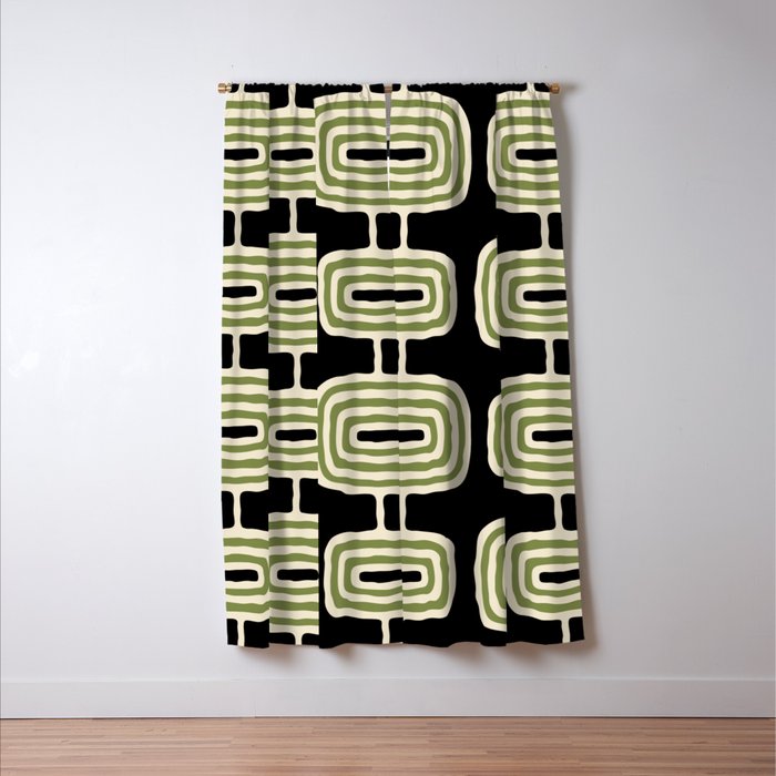 Mid Century Modern Decoration 236 Black Beige and Olive Green Window Curtain Gallery Image 3