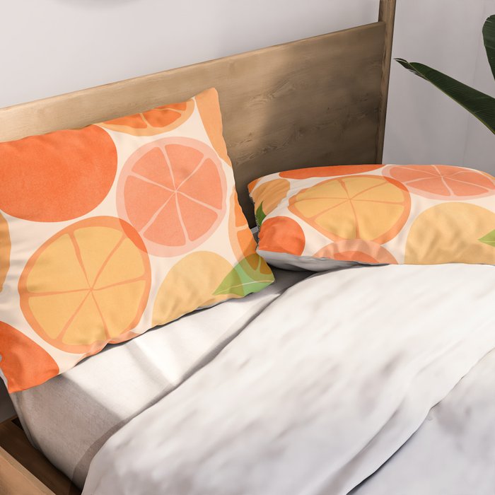 Sunny Oranges Tropical Fruit Illustration Pillow Sham Gallery Image 2