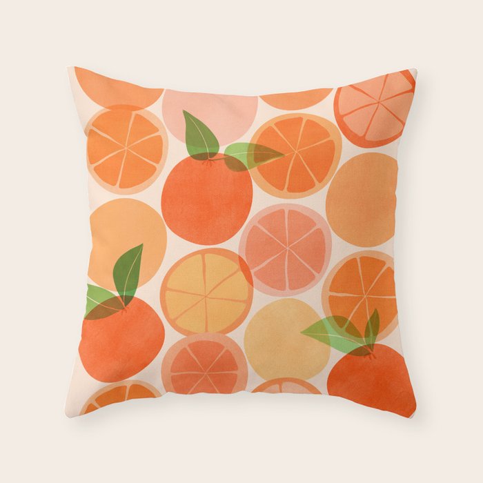 Sunny Oranges Tropical Fruit Illustration Throw Pillow Gallery Image 6