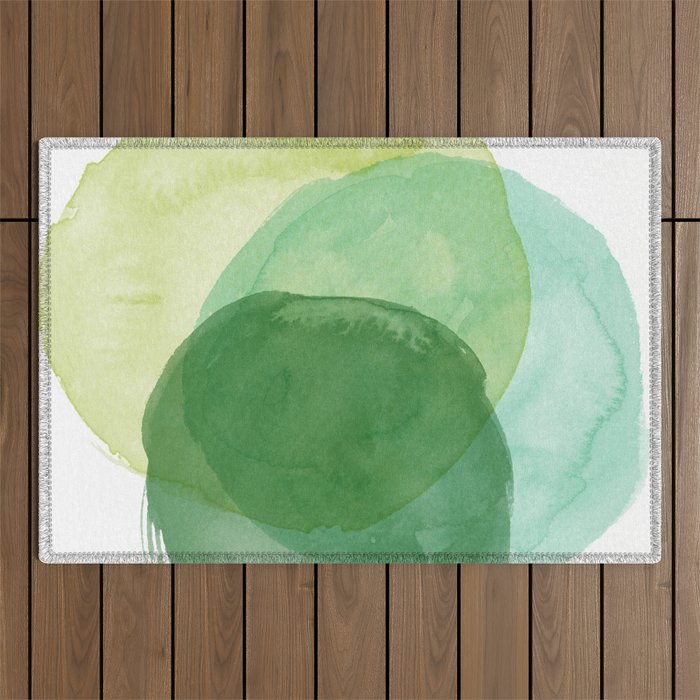 Abstract Organic Watercolor Shapes Painting in Green Outdoor Rug Gallery Image 1