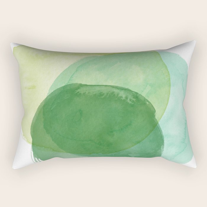 Abstract Organic Watercolor Shapes Painting in Green Rectangular Pillow Gallery Image 2