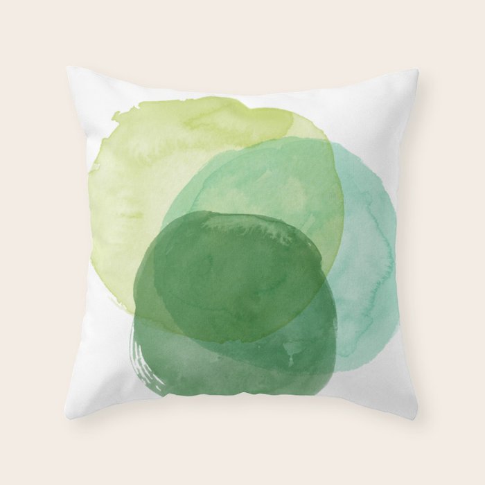 Abstract Organic Watercolor Shapes Painting in Green Throw Pillow Gallery Image 6
