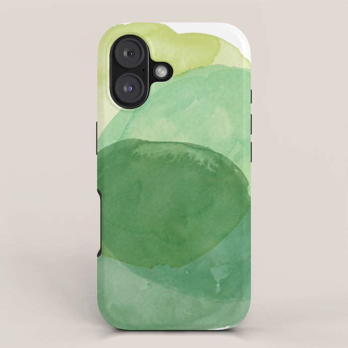 Abstract Organic Watercolor Shapes Painting in Green iPhone Case Gallery Image 1